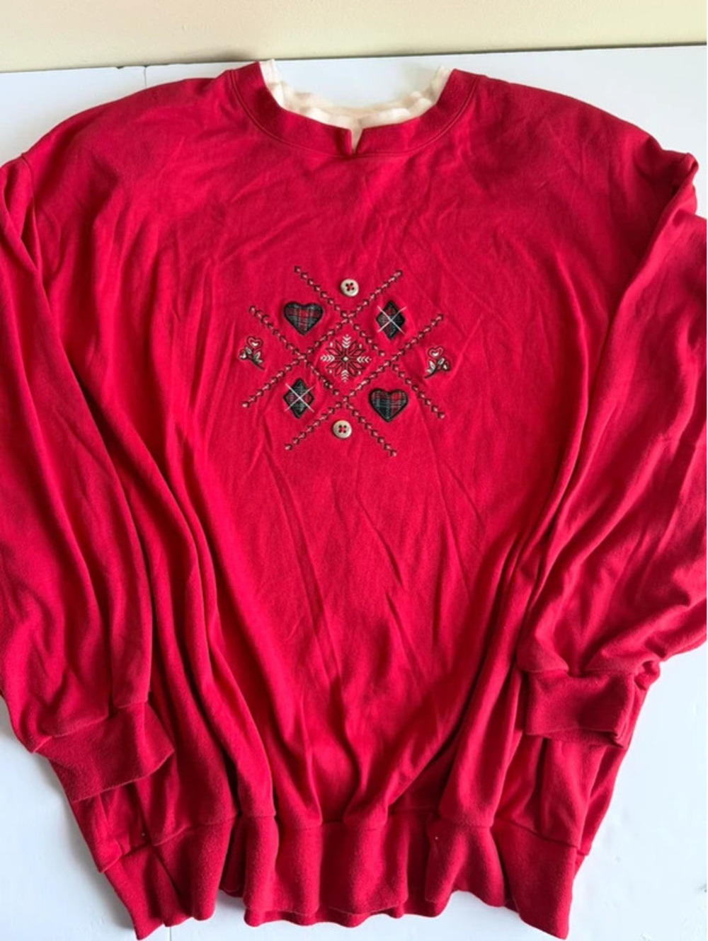 Vintage Napa Valley Embroidered Hearts Snowflake Sweatshirt Red Size 3X